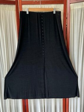 Vintage Briggs NY Black Slinky Maxi Skirt Front Slit Size Petite Large